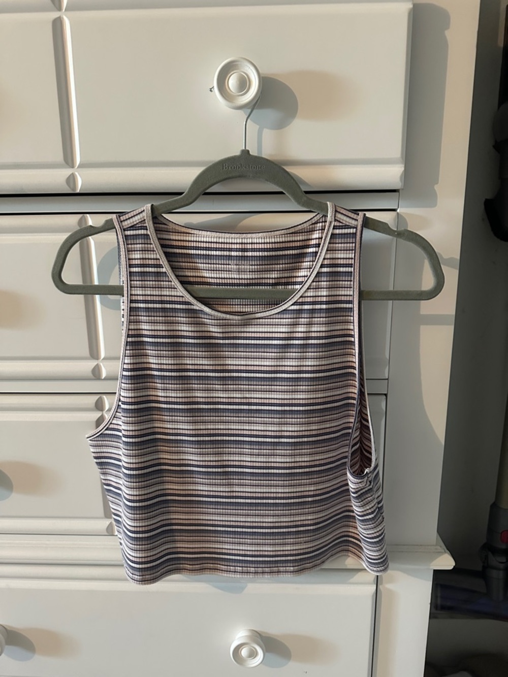 American Eagle Outfitters Striped Ribbed Crop Tank - Gray & Pink
